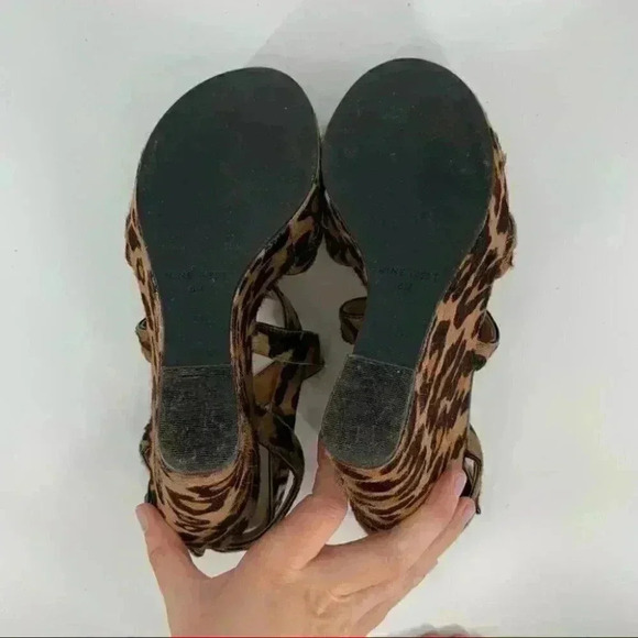 Nine West womens Fannyr heels size 8 brown cheetah calf hair platform wedges - Picture 11 of 14